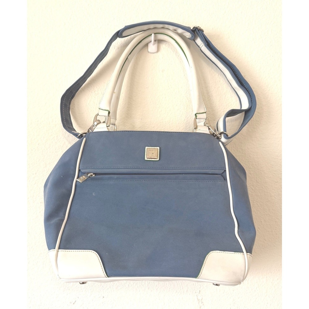 Diane Von Furstenberg Tote Bag Large Geometric Canvas Blue White Designer DVF L